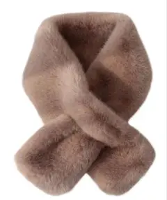 韓国風レディース ファーマフラー ティペット　ブラウン