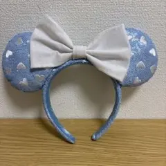 水色 ハート模様 リボン付きカチューシャ