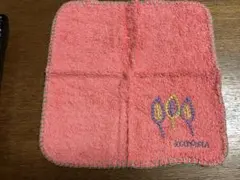 Jocomomola タオルハンカチ リーフ刺繍 ピンク