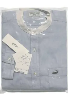 【新品タグ付】クロコダイル 麻100% スタンドカラーシャツ M 水色 リネン