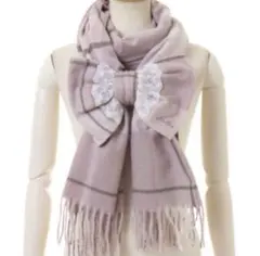 LIZLISA チェックリボンストール ピンク マフラー