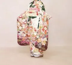 振袖 正絹 古典柄 緑 成人式 フルセット 帯付き 美品