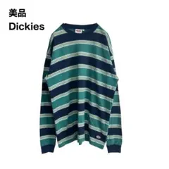 【美品】Dickies ディッキーズ　ボーダー　ロンT ロゴ刺繍　M