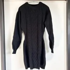 ブラック ケーブルニット ミニワンピース　グレイル