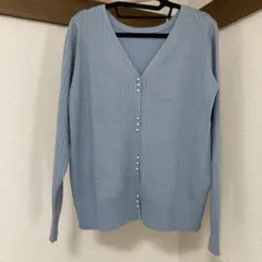 『値下げ』　水色リブ編みVネックカーディガン