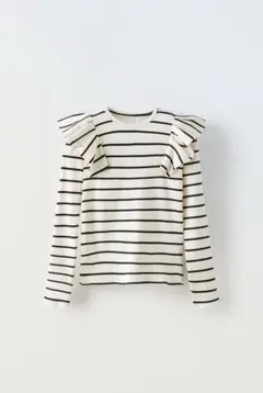 ZARA 140 フリル付き リブ 長袖 Tシャツ