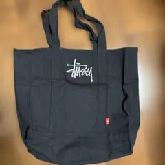 Stussy 黒 トートバッグ ロゴ刺繍