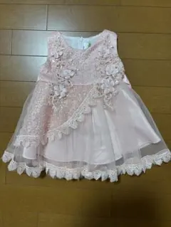 【美品】ピンクの花飾り付きベビードレス　60センチ