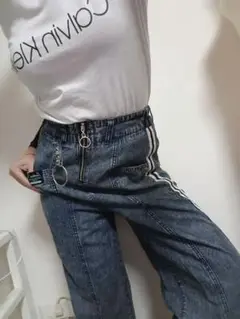 デニム サイドストライプ ワイドパンツ（Ｉ）