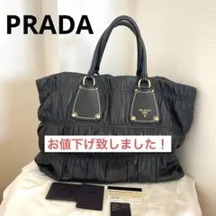 PRADA 美品！本革ギャザーバック✨ブラックイタリー製✨