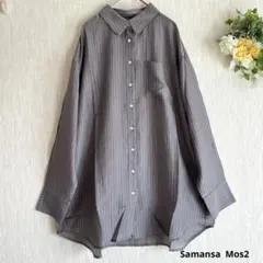 新品　シアーシャツ　レギュラーカラーシャツ　ストライプ　サマンサモスモス　グレーのサムネイル