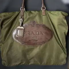 PRADA トートバッグ ロゴジャガード カーキ 大容量 ナイロン(トラベル 