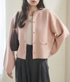 RANAN ゴールド調ボタンニットカーデ