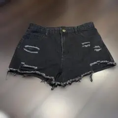 SHEIN ブラック デニム ショートパンツ ダメージ加工 L