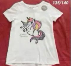 ☆新品☆トップス ユニコーン♡リバーシブルスパンコールTシャツ135/140⑤
