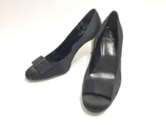 アキラ オーサキ エレガンス パンプス ■ リボン付き ブラック 黒 24cm