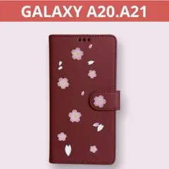 人気❣️GALAXY A20.A21手帳型ケース カード収納　桜柄　赤 かわいい