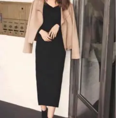 完売品✨GRL◇サイドスリットVネックロングニットワンピース［k5019v］S