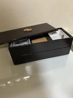 アンティーク 漆塗り 文箱 時代物 蒔絵 金彩 井桁家紋 骨董調度箱