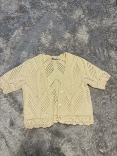 ZARA クリーム色 半袖ニットカーディガン