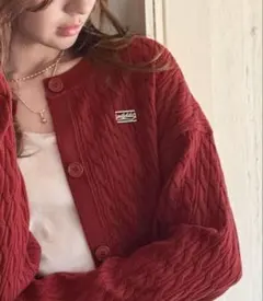 【mily bilet】前後2wayプレート使いケーブルニットカーディガン