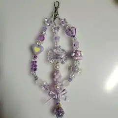 ビーズキーホルダー 紫 ビーズストラップ 推しカラーパープル ハンドメイド