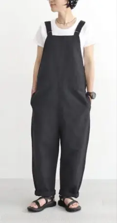DANTON オーバーオールサロペット　ブラック36 コットン×リネン