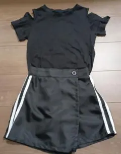 しまむら・GU　ブラックオフショルダーTシャツ&ショートパンツセット 150