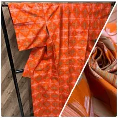 Z237 紬 格子に菱形 正絹