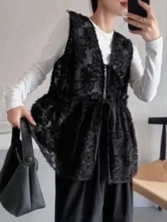 SHEIN FRIFUL 前リボン Vネック シアー レース ベスト M