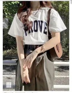GRL ロゴ刺繍ショート丈Tシャツ