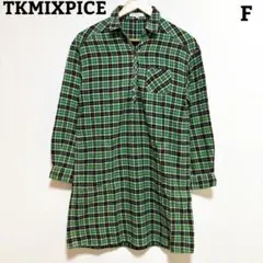 TKMIXPICE チェック柄シャツワンピース 緑 黒 F チュニック 長袖のサムネイル
