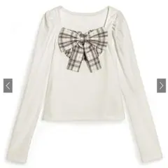 GRL チェック柄リボンリブトップス[tw1270]