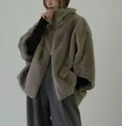 hideka フェイクファーダブルジップブルゾン　グレー　Mサイズ