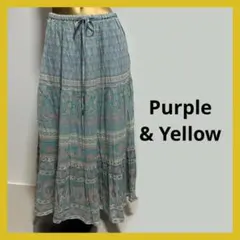 【5318】Purple & Yellow インド製 花柄 ロングスカート Mのサムネイル