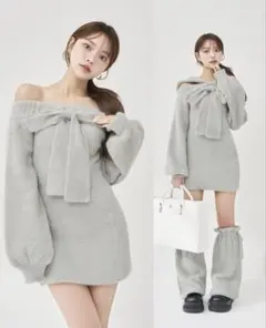 Darich フーディーオフショルニットミニワンピース GRY FREE