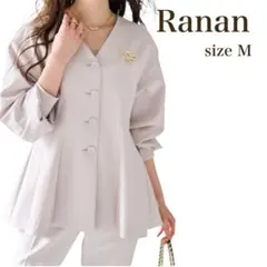 Ranan 洗える/防シワ　Ｖネックペプラムトップステーパードパンツセットアップ