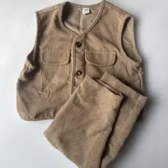 ベージュ リブ編み ベストとパンツセット 18-24M