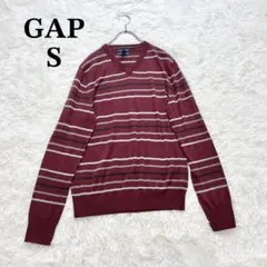 GAP S V 넥 테두리 니트 보르도 울 100% 신품 태그 첨부