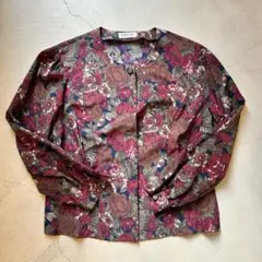 バンベール ノーカラーシャツ 花柄 レトロ 金ボタン 総柄 ヴィンテージ 古着のサムネイル