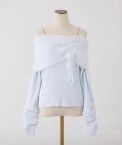 NICE CLAUP フェザーオフショルニット サックスブルー 水色