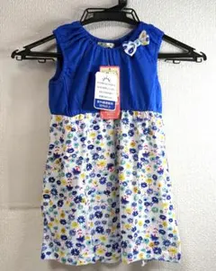 新品　花柄ワンピース 95cm UVカット　青　リボン　丸高衣料のサムネイル
