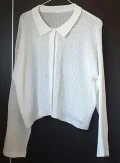 Gu ホワイトニットカーディガン 襟付き