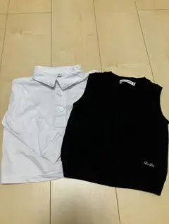 Bébé ホワイトポロシャツとブラックベスト 90