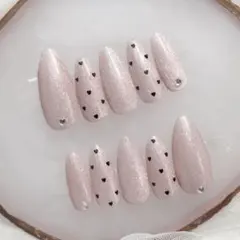 335♡ネイルチップ ワンホン フレンチガーリー マグネット　春ネイル ドット