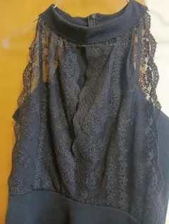 ダークブルー ノースリーブワンピース レース