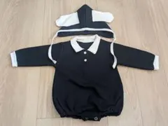 耳付きフード ロンパース ブラック