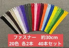 多色ファスナーセット約30cm 20色　各2本合計40本　まとめ売りハンドメイド