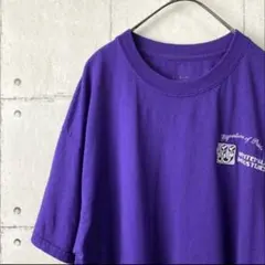 【US古着】デザインTシャツ　古着　刺繍ロゴ　紫