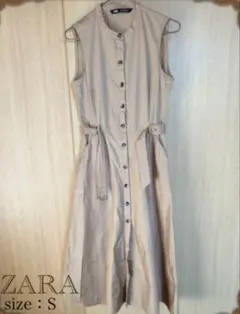 ZARA ベージュ ノースリーブ ワンピース S
